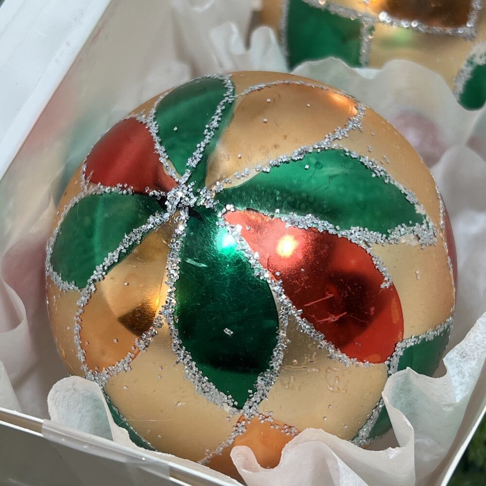 Vintage Christmas Ornaments Mercury Glass Harlequin Pattern 3.25” Set of 2 Ball - Picture 7 of 16